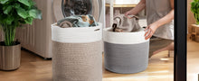 Lade das Bild in den Galerie-Viewer, Waschekorb aus Baumwolle mit Griffen, Aufbewahrungskorb Geflochten, Laundry Baskets, Korb Aufbewahrung für decken, spielzeug, kuscheltier,Kleidung (Braun-H40)