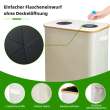 Lade das Bild in den Galerie-Viewer, 140L Pfandflaschen Sammelbehälter mit Deckel & XXL Tragetaschen, Flaschensammler für Leergut & Altglas, 2 Fächer Organizer mit Lochdesign, Recycling Behälter für Küche & Abstellraum (Beige)