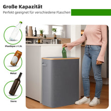 Lade das Bild in den Galerie-Viewer, 140L Pfandflaschen Sammelbehälter mit Deckel & XXL Tragetaschen, Flaschensammler für Leergut & Altglas, 2 Fächer Organizer mit Lochdesign, Recycling Behälter für Küche & Abstellraum (Grau)