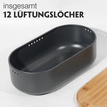 Lade das Bild in den Galerie-Viewer, Brotkasten mit Schneidebrett, Brotaufbewahrung mit Deckel, Brotbox aus Metall, Brotbeutel aus Leinen, Bread Box (Grau)