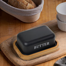 Lade das Bild in den Galerie-Viewer, Butterdose,Butterglocke für 250g Butter,Butterdose aus beschichteter Metallplatte oder Boraxglas mit edlem nachhaltigem Naturholzdeckel( Schwarz)