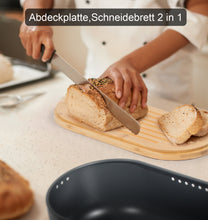 Lade das Bild in den Galerie-Viewer, Brotkasten mit Schneidebrett, Brotaufbewahrung mit Deckel, Brotbox aus Metall, Brotbeutel aus Leinen, Bread Box (Grau)