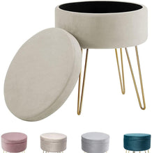Lade das Bild in den Galerie-Viewer, Hocker samt rund, schminktisch hocker, Polsterhocker,Schminktischbänke, Sitzhocker mit stauraum (Abnehmbarer Deckel) Metall Bein D.37.5cm*H45cm