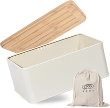 Lade das Bild in den Galerie-Viewer, Brotkasten mit Schneidebrett, Matte Brotbox mit Holzdeckel und Leinen Brotbeutel, Rundum Belüftung, Brotkorb für langanhaltende Frische (Beige)