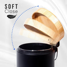 Lade das Bild in den Galerie-Viewer, Mülleimer Bad mit Holzdeckel, Kosmetikeimer mit Absenkautomatik (Soft Close), Badezimmer eimer, Abfalleimer Bad ( 3L)