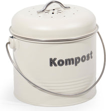 Lade das Bild in den Galerie-Viewer, Biomülleimer Küche 3,5 L , Bio Mülleimer Geruchsdicht mit Aktivkohlefiltern , Komposteimer Metall , Biomüll Retro(Beige)