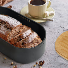 Lade das Bild in den Galerie-Viewer, Brotkasten mit Schneidebrett, Brotaufbewahrung mit Deckel, Brotbox aus Metall, Brotbeutel aus Leinen, Bread Box (Grau)