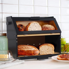 Lade das Bild in den Galerie-Viewer, Bambus Brotkasten mit Belüftung, Großer Brotbox, 2 Etagen und Sichtfenster, Holz Brotbehälter für Hörnchen, Brötchen, Brotaufbewahrung Küche