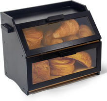 Lade das Bild in den Galerie-Viewer, Bambus Brotkasten mit Belüftung, Großer Brotbox, 2 Etagen und Sichtfenster, Holz Brotbehälter für Hörnchen, Brötchen, Brotaufbewahrung Küche