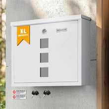 Lade das Bild in den Galerie-Viewer, Briefkasten mit Edelstahl Namensschild Weiß Wandbriefkasten Postkasten Briefkasten mit Schloss Mailbox inkl. 4 Schlüsseln Letter Box (Weiß 9.5 x 35 x 28 cm)