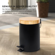 Lade das Bild in den Galerie-Viewer, Mülleimer Bad mit Holzdeckel, Kosmetikeimer mit Absenkautomatik (Soft Close), Badezimmer eimer, Abfalleimer Bad ( 3L)