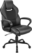 Lade das Bild in den Galerie-Viewer, Gaming Stuhl, Gaming Sessel, Ergonomischer mit Wippfunktion gepolsterter Rückenlehne höhenverstellbar Schreibtischstuhl (Schwarz)