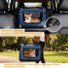 Lade das Bild in den Galerie-Viewer, Hundebox Faltbar Hundetransportbox, robust Transportbox für Hund & Katze Groß Hundetasche Auto Haustiertransportbox für Unterwegs & Zuhause Dunkelblau