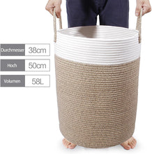 Lade das Bild in den Galerie-Viewer, Wäschekorb mit Henkel, Spielzeug Aufbewahrung, Aufbewahrungsbox Geflochten, Wäschesammler Groß, Aufbewahrungskorb Kinderzimmer (Braun&Weiß, D 38 x H 50 CM)