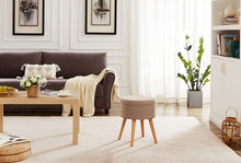 Lade das Bild in den Galerie-Viewer, Aufbewahrungsbox Stuhl Ottoman Polstersitz aus Leinen und Massivholz (Beige)