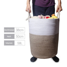 Lade das Bild in den Galerie-Viewer, Wäschekorb mit Henkel, Spielzeug Aufbewahrung, Aufbewahrungsbox Geflochten, Wäschesammler Groß, Aufbewahrungskorb Kinderzimmer(Braun-D 38 x H 50 CM)