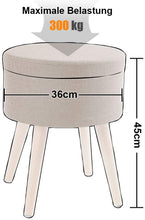 Lade das Bild in den Galerie-Viewer, Aufbewahrungsbox Stuhl Ottoman Polstersitz aus Leinen und Massivholz (Beige)
