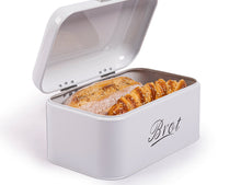 Lade das Bild in den Galerie-Viewer, Brotbox mit Deckel, Großer Knäckebrot Box aus Metall, Brot und Kekse Lange Aufbewahren und Trocken Halten, Retro Design 31cm*19cm*16cm (Weiß)