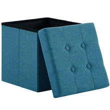 Lade das Bild in den Galerie-Viewer, Fußbank Truhen Aufbewahrungsbox faltbar belastbar bis 300 kg, Leinen, 38 x 38 x 38 cm(Blau)