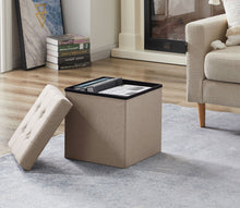 Lade das Bild in den Galerie-Viewer, Sitzhocker mit Stauraum, Fußhocker, Fußbank Truhen Aufbewahrungsbox faltbar belastbar Leinen(38 cm)