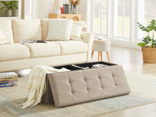 Lade das Bild in den Galerie-Viewer, Sitzbank mit Stauraum, Aufbewahrungsbox,faltbar,max.Belastbarkeit300kg,120 L,114x38x38cm,MDF-Platte und Leinenimitat.(Beige)