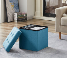 Lade das Bild in den Galerie-Viewer, Fußbank Truhen Aufbewahrungsbox faltbar belastbar bis 300 kg, Leinen, 38 x 38 x 38 cm(Blau)