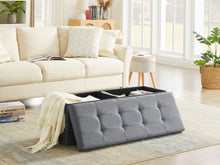 Lade das Bild in den Galerie-Viewer, Sitzbank mit Stauraum,Aufbewahrungsbox,faltbar,max.Belastbarkeit300kg,120 L,114x38x38cm,MDF-Platte und Leinenimitat.(Grau)