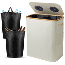 Lade das Bild in den Galerie-Viewer, 140L Pfandflaschen Sammelbehälter mit Deckel &amp; XXL Tragetaschen, Flaschensammler für Leergut &amp; Altglas, 2 Fächer Organizer mit Lochdesign, Recycling Behälter für Küche &amp; Abstellraum

