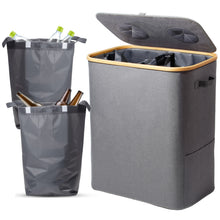 Lade das Bild in den Galerie-Viewer, 140L Pfandflaschen Sammelbehälter mit Deckel &amp; XXL Tragetaschen, Flaschensammler für Leergut &amp; Altglas, 2 Fächer Organizer mit Lochdesign, Recycling Behälter für Küche &amp; Abstellraum (Grau)
