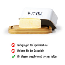 Lade das Bild in den Galerie-Viewer, Butterdose,Butterglocke für 250g Butter,Butterdose aus beschichteter Metallplatte oder Boraxglas mit edlem nachhaltigem Naturholzdeckel
