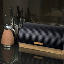 Lade das Bild in den Galerie-Viewer, Brotkasten Metall Holz, Brotbox Schwarz, Brot Aufbewahrungsbox groß, Brotkorb mit Deckel, Bread Box Küche, Brotbeutel (Schwarz-39cm)
