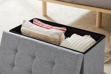 Lade das Bild in den Galerie-Viewer, Sitzbank, Fußhocker, Sitztruhe faltbar mit Stauraum belastbar bis 300 kg 76 x 38 x 38 cm«, MDF-Platte und Leinenimitat.(Hellgrau)
