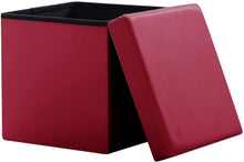 Lade das Bild in den Galerie-Viewer, Stauraum Fußhocker, Aufbewahrungsbox faltbar belastbar bis 300 kg, 38 x 38 x 38 cm,Aus MDF-Platte und Kunstleder.(Dunkelrot)
