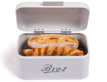 Lade das Bild in den Galerie-Viewer, Brotbox  mit Deckel, Großer Knäckebrot Box aus Metall, Brot und Kekse Lange Aufbewahren und Trocken Halten, Retro Design 31cm*19cm*16cm (Weiß)
