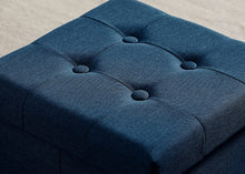 Lade das Bild in den Galerie-Viewer, Fußhocker, Fußbank Truhen Aufbewahrungsbox faltbar belastbar bis 300 kg, Leinen, 38 x 38 x 38 cm（Marineblau）
