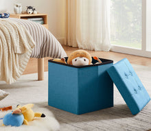 Lade das Bild in den Galerie-Viewer, Fußbank Truhen Aufbewahrungsbox faltbar belastbar bis 300 kg, Leinen, 38 x 38 x 38 cm（Blau）
