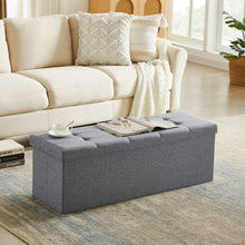 Lade das Bild in den Galerie-Viewer, Sitzbank mit Stauraum,Aufbewahrungsbox,faltbar,max.Belastbarkeit300kg,120 L,114x38x38cm,MDF-Platte und Leinenimitat.（Grau）

